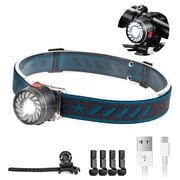 LED Rechargeable Headlamp for Adults, 1oz Lightweight Head Lamp with Red Light and 7 Modes, Bike Taillight with Bicycle Bracket and 4 Hooks, Waterproof Headlight for Running Cycling Reading